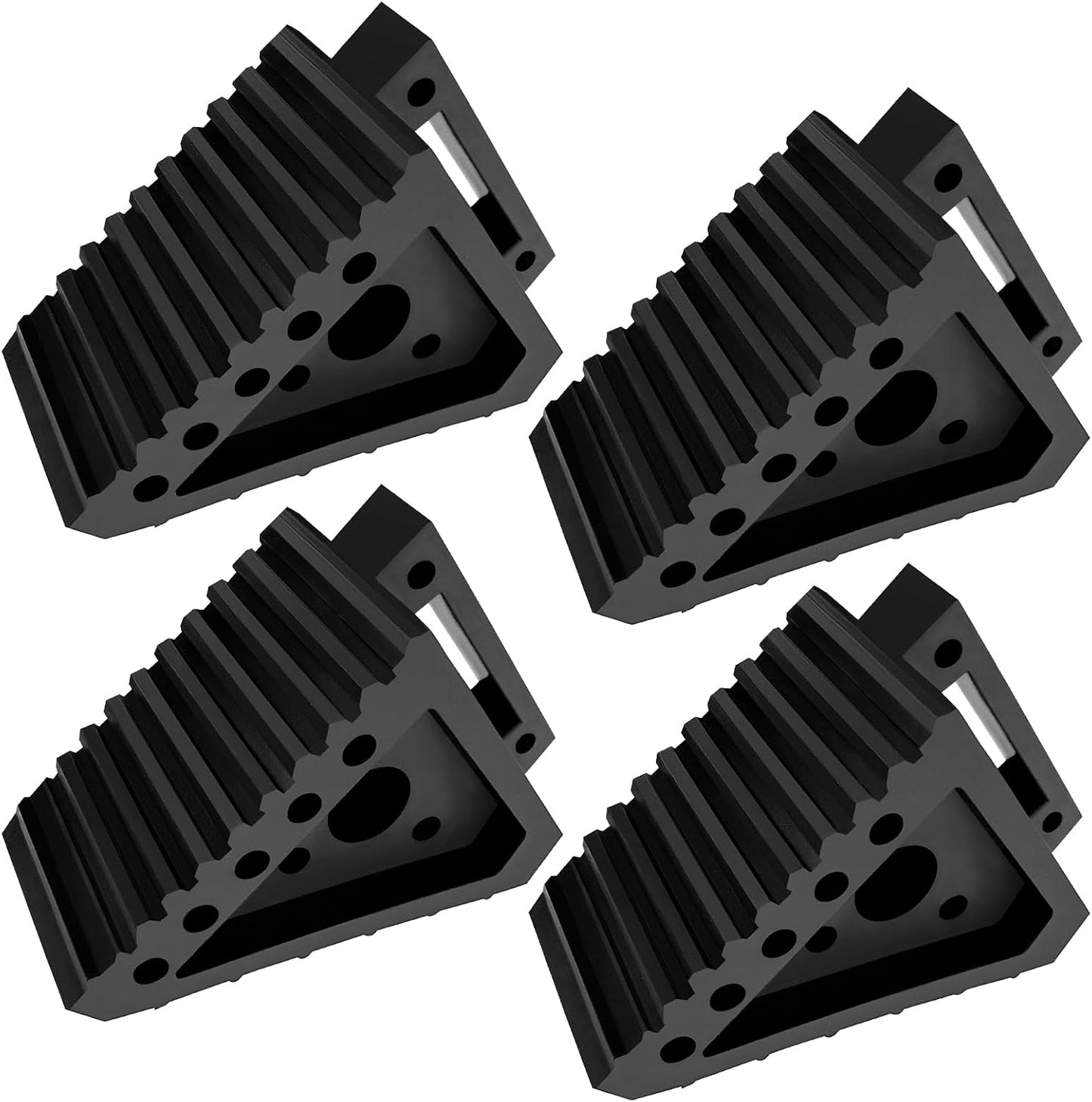 4 Pzas Calzo Rueda Goma Resistente para RV y Camiones Negro