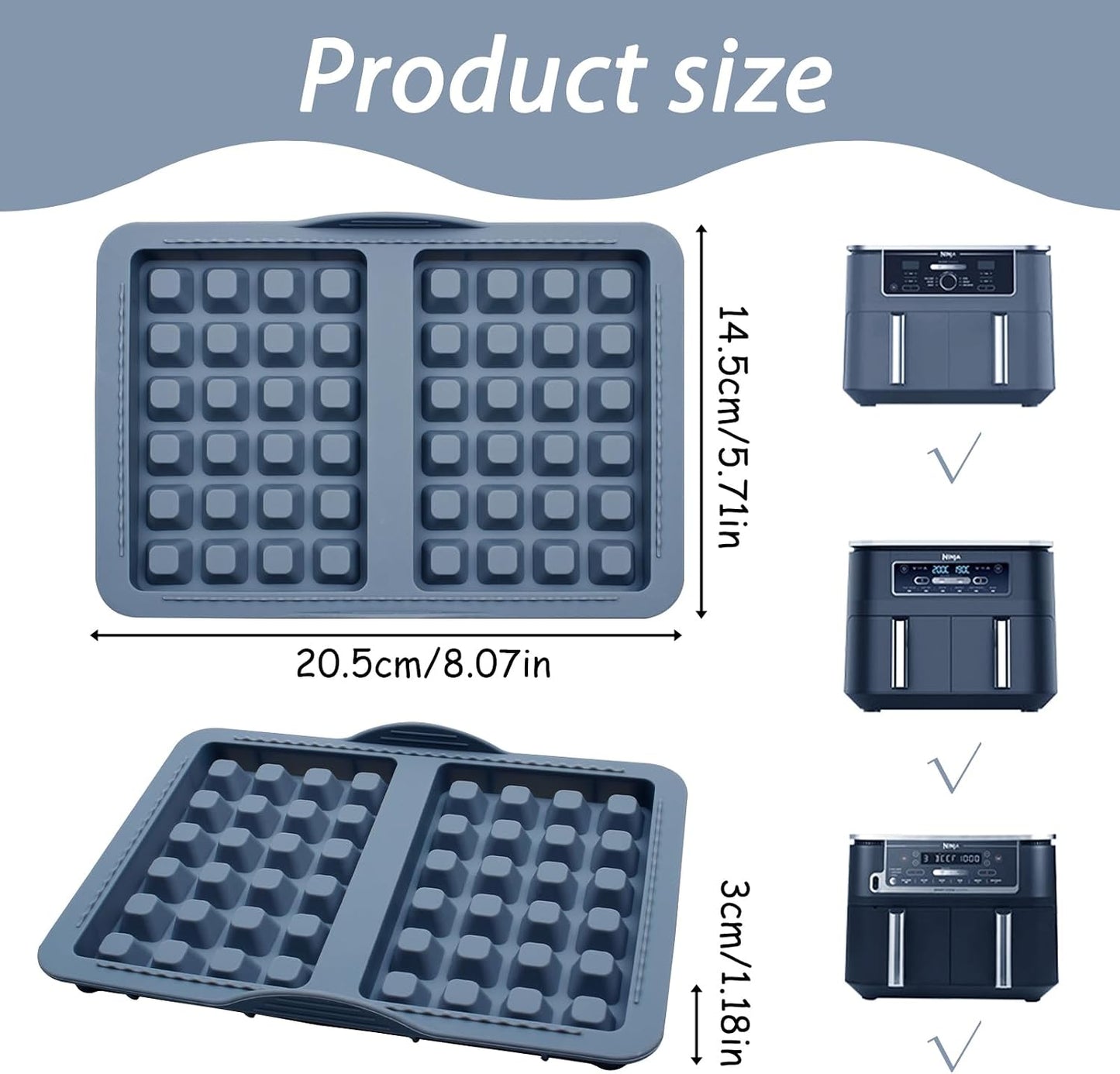 molde silicona gofres belgas sarten antiadherente 2 cavidades gris