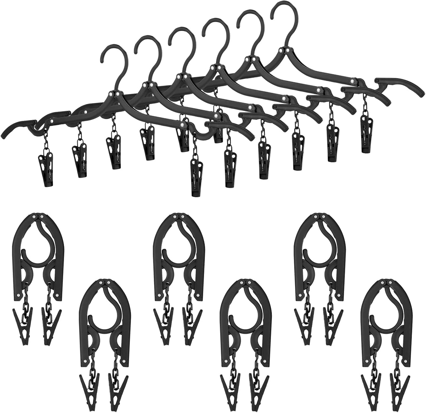 Perchas plegables con clips para viaje 12 pzas negro