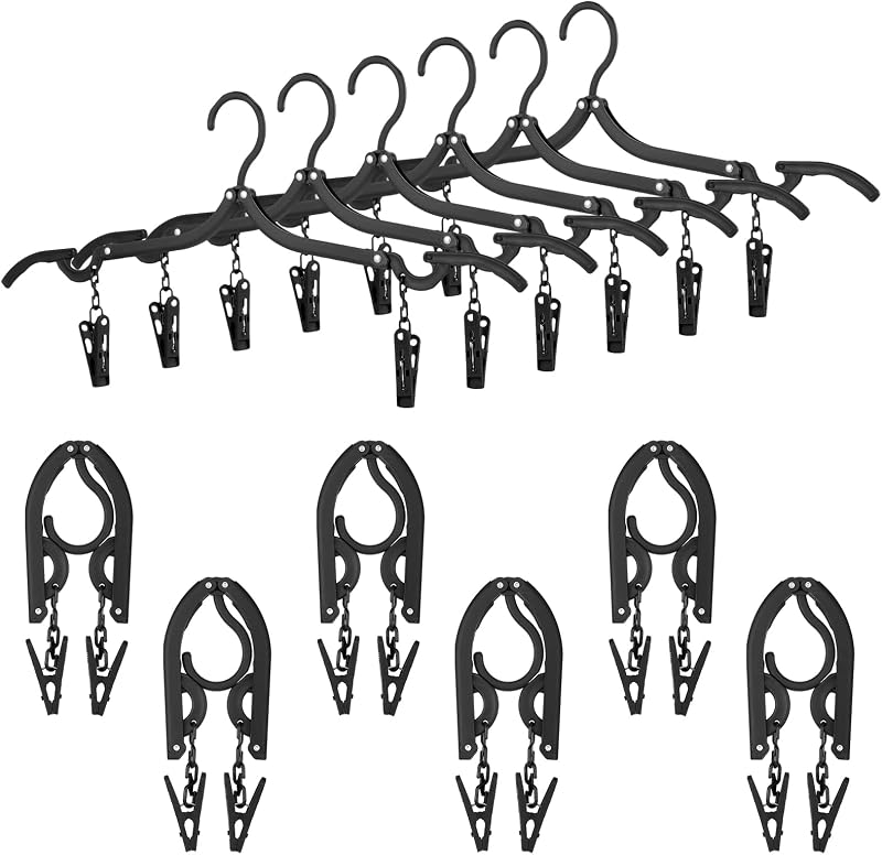 Perchas plegables con clips para viaje 12 pzas negro