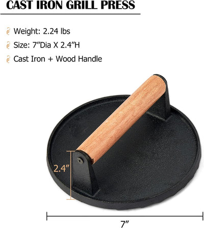 Prensa hamburguesas hierro fundido 7pulg para plancha