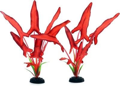 2 Pzas Planta Acuario Plástico 12pulg Rojo Oscuro