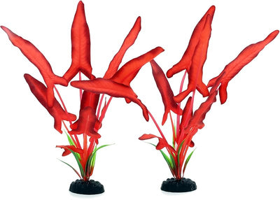 2 Pzas Planta Acuario Plástico 12pulg Rojo Oscuro