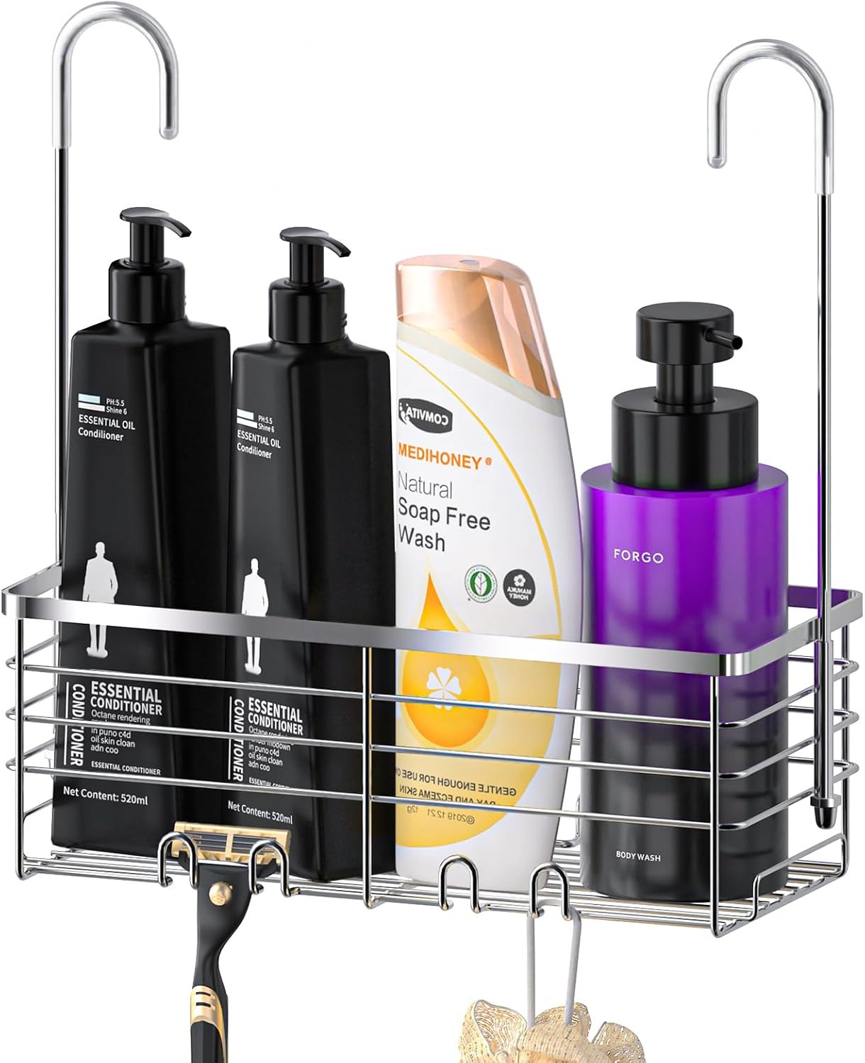 Caddy colgante ducha acero inox 304 con ganchos