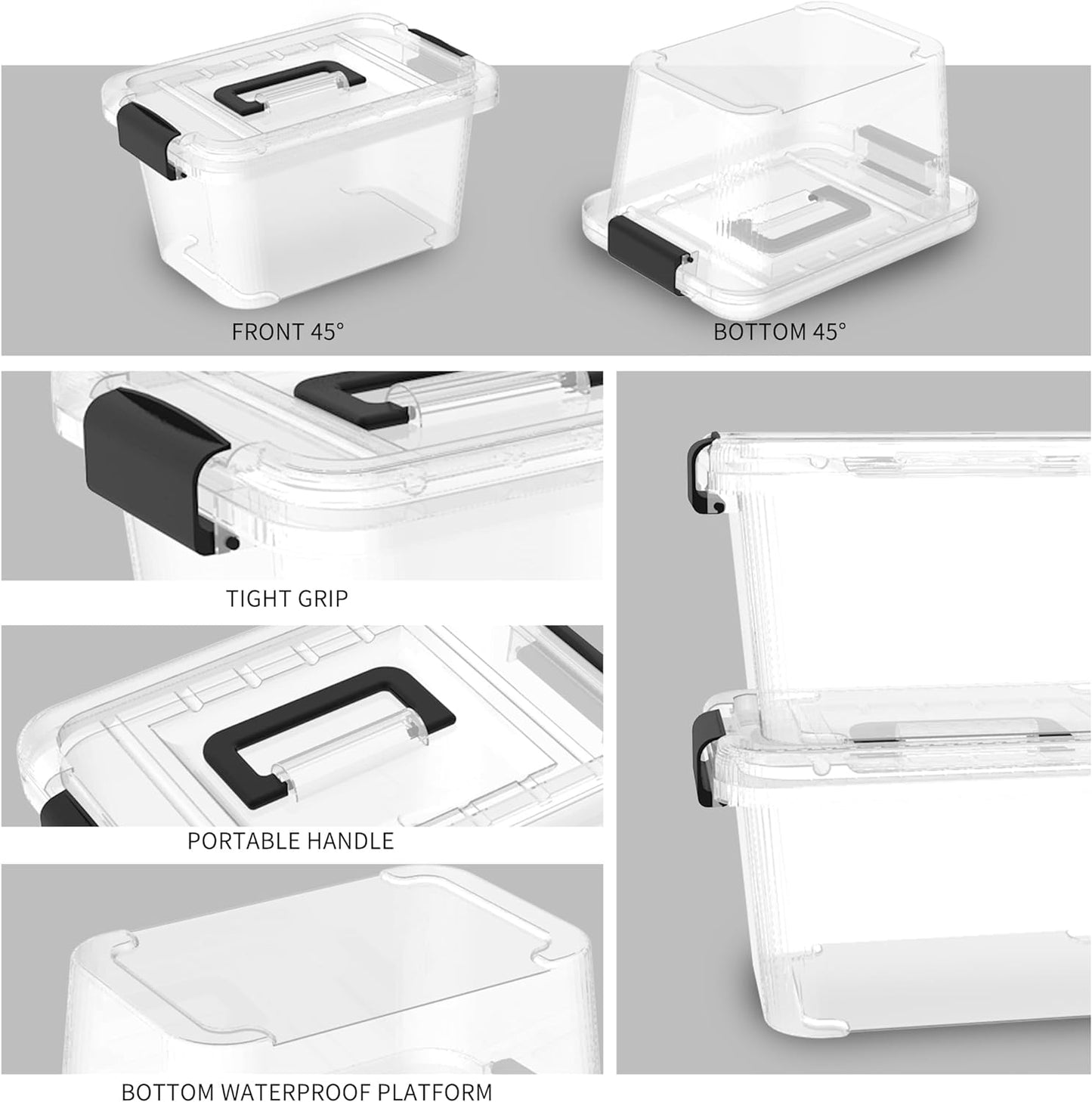 Contenedor plástico transparente 6.8qt con tapa asa 20uds