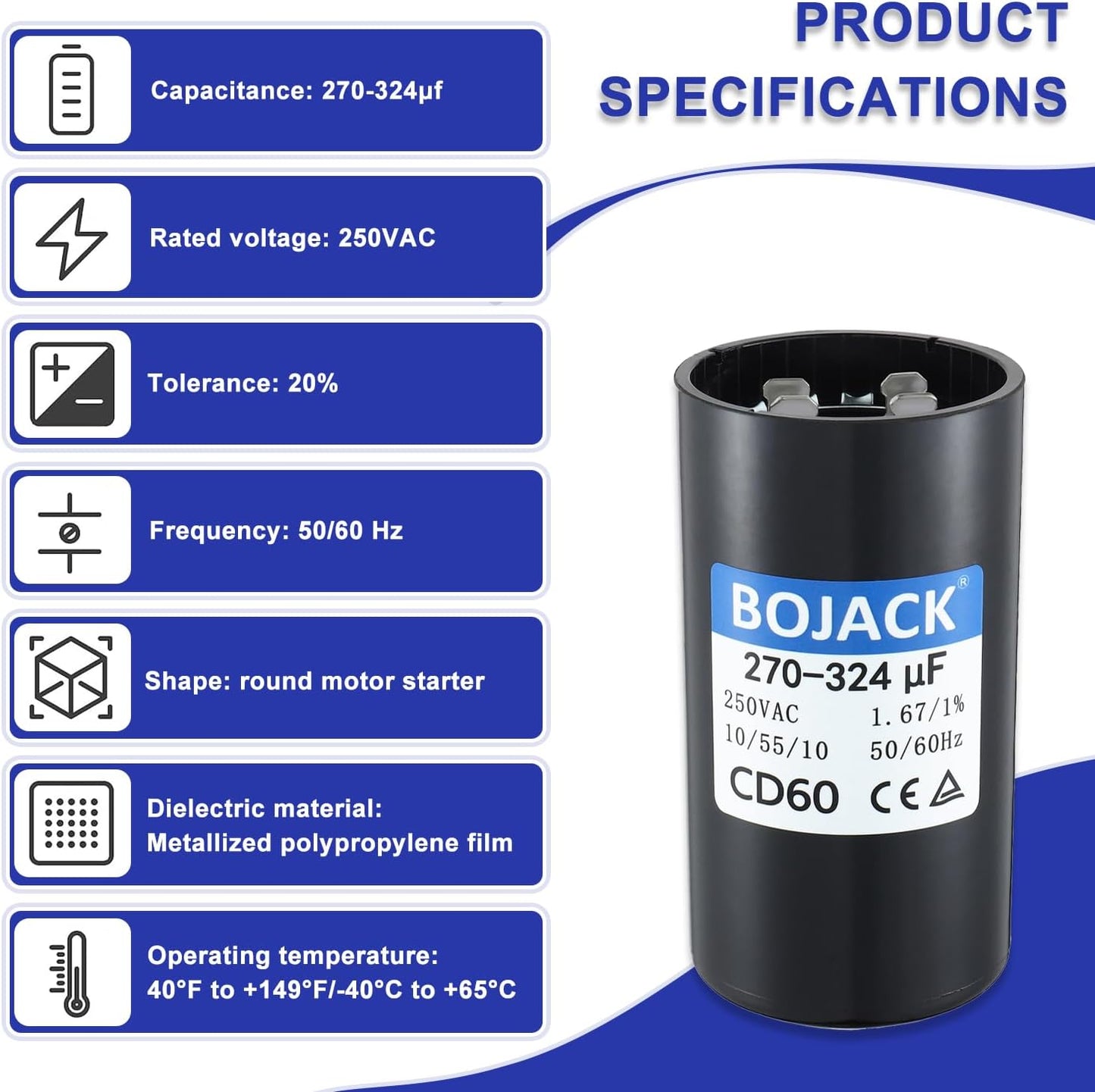 Condensador eléctrico universal 270-324uf 250vac