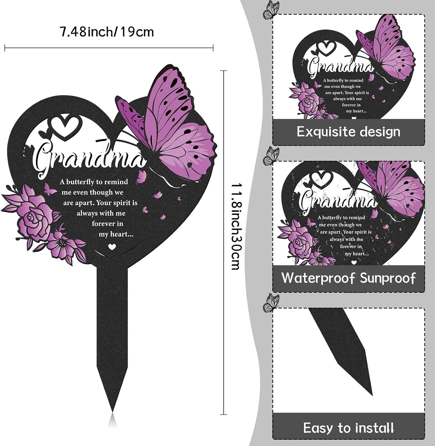 Estaca mariposa tumba corazón negro decoración