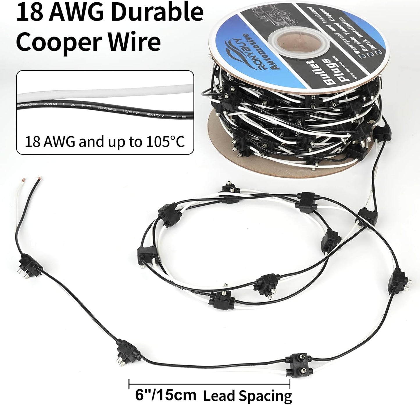 50 Unids Conectores Cola Cerdo Doble Macho 2 Cables 18AWG