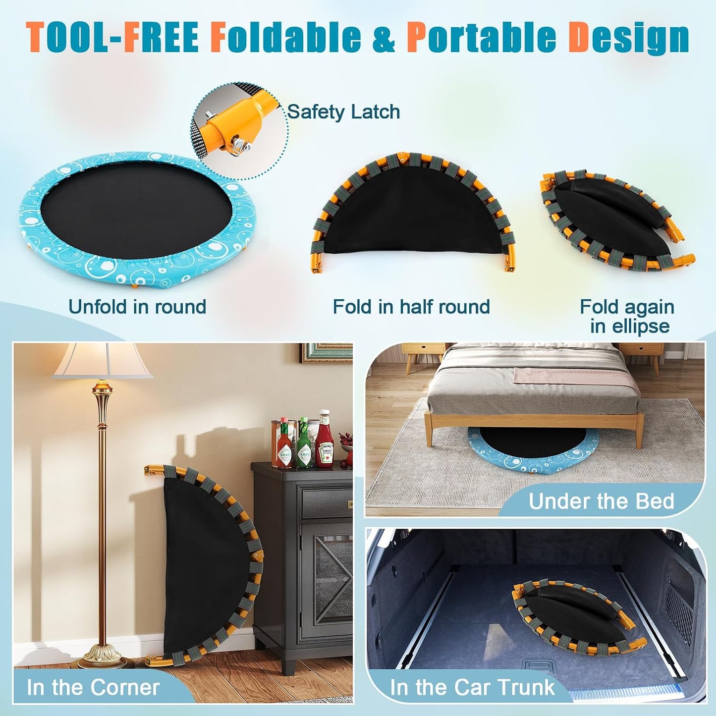 Trampolín para niños 36pulg ASTM con pasamanos plegable