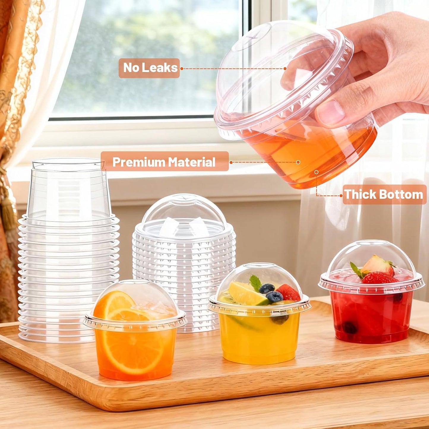 50 Vasos Plástico 8oz Con Tapa Cúpula Para Frutas