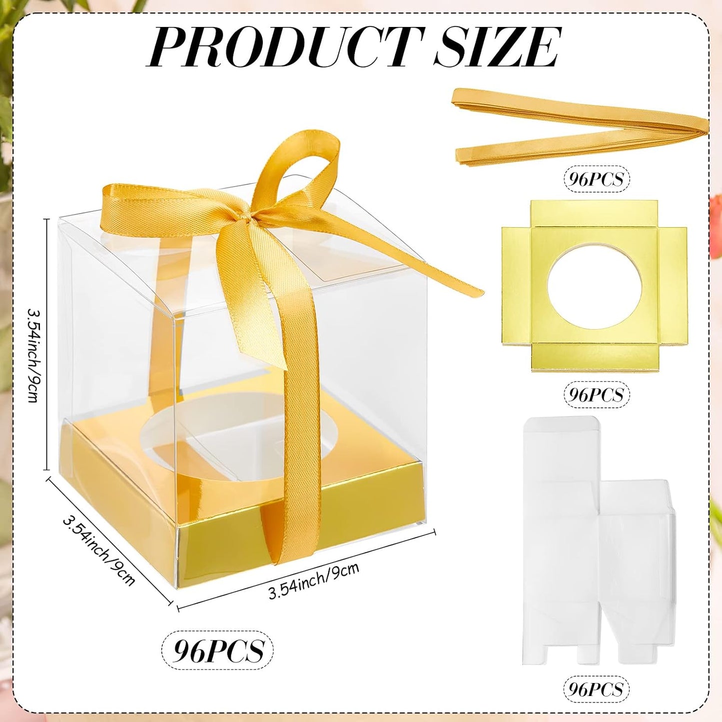 96 Pzas Cajas Cupcakes Transparentes con Cinta e Inserto
