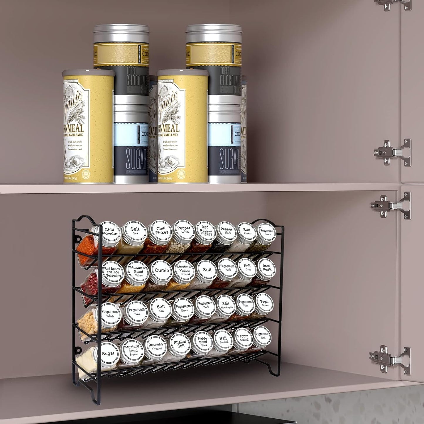 Organiz. especias 32 tarros vidrio con embudo