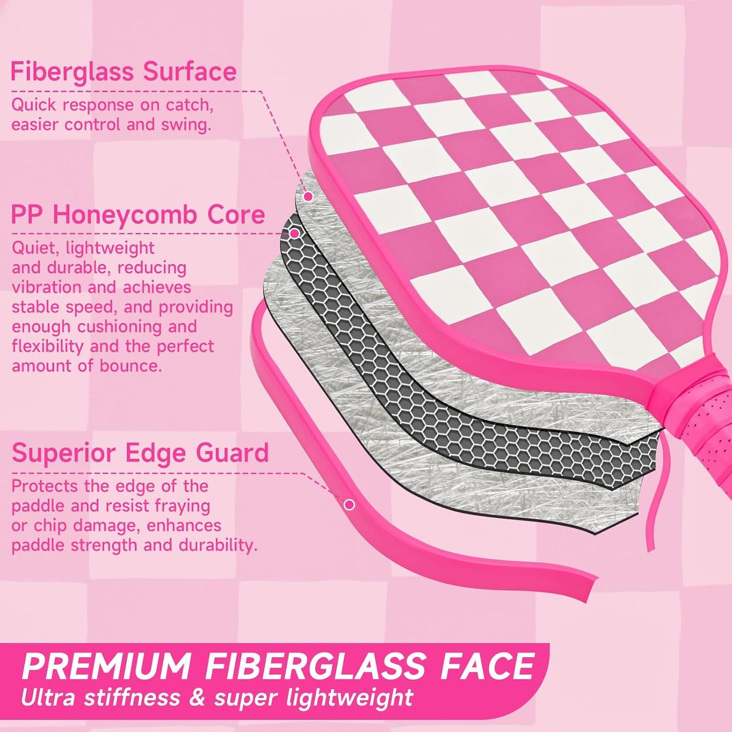 Set palas pickleball rosa 2/4 con pelotas fibra vidrio USAPA