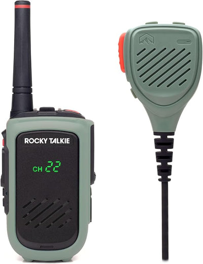 Radio GMRS 5 W con micrófono impermeable IP67 y alertas NOAA