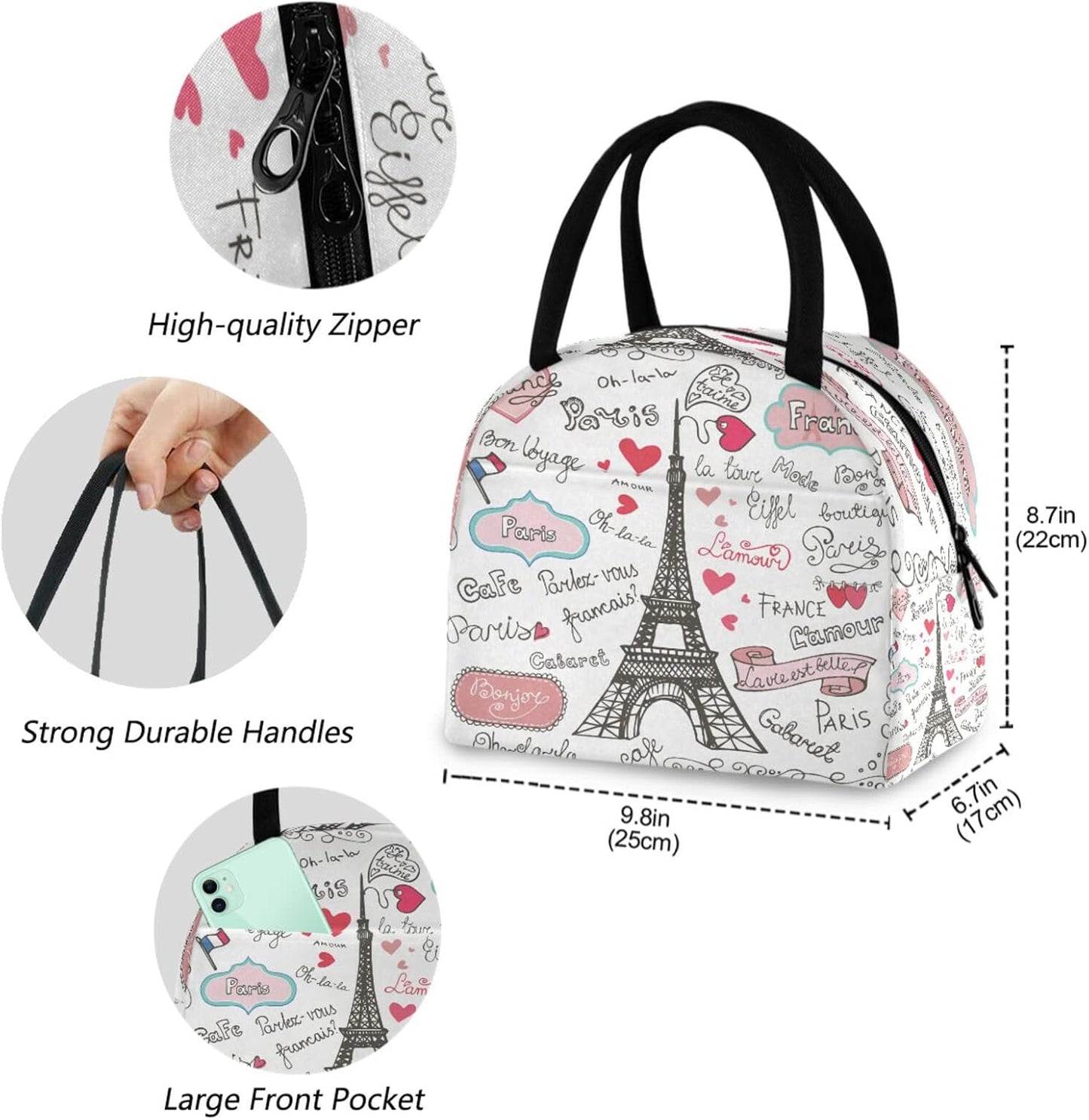 Bolsa almuerzo reutiliz. con Torre Eiffel y bolsillo térmico