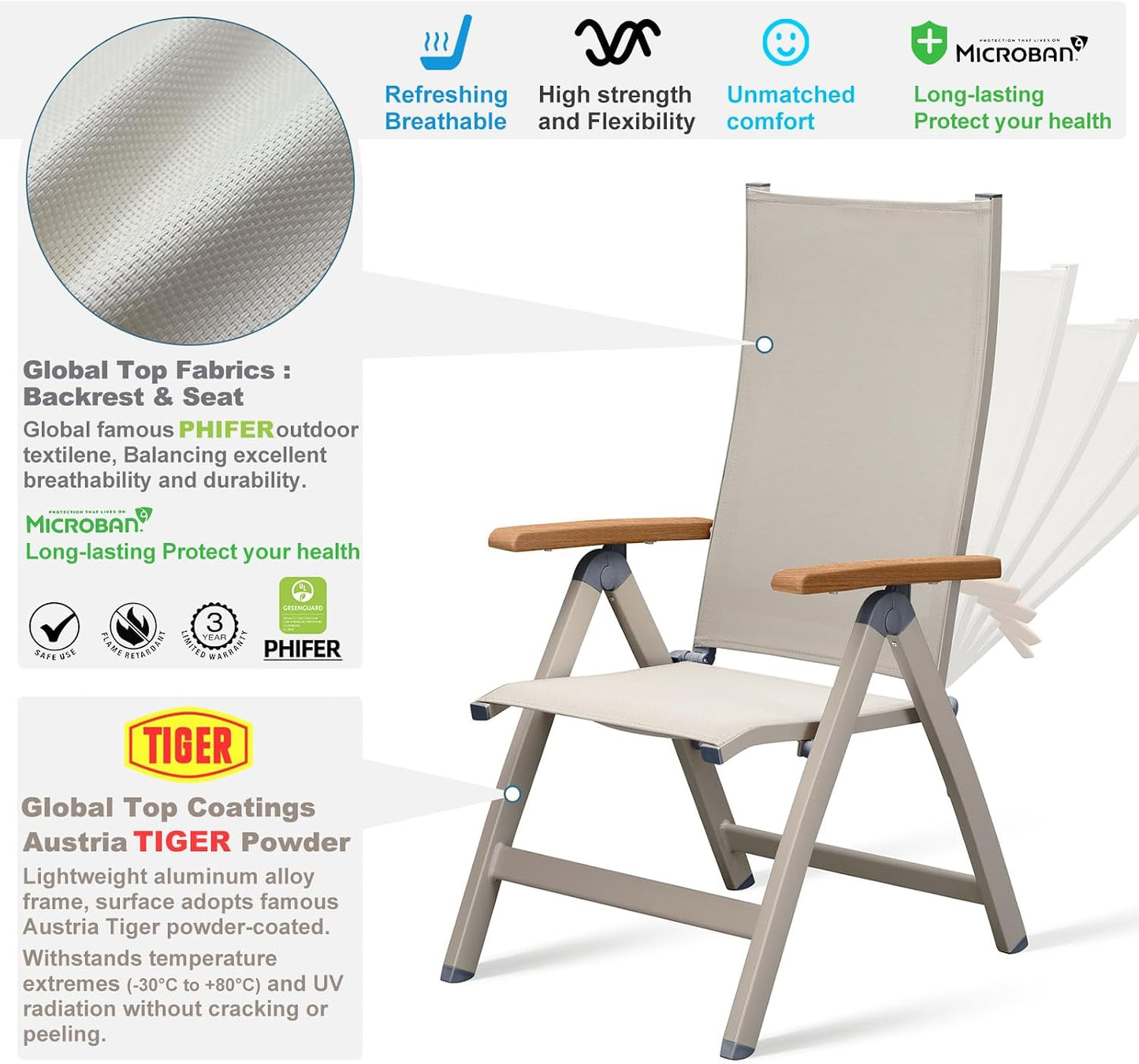 Silla plegable reclinable para balcón jardín piscina