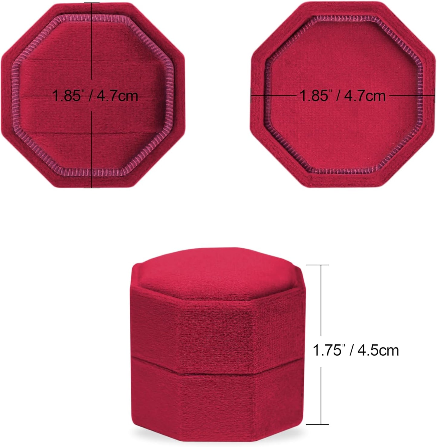 Caja terciopelo joyas triple ranura octágono rojo merlot