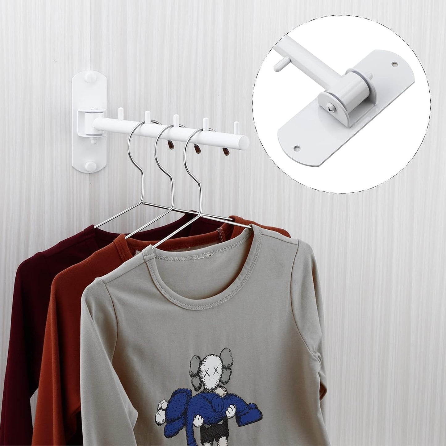 2 Pzas Perchero Plegable Acero Inox Brazo Oscilante Blanco