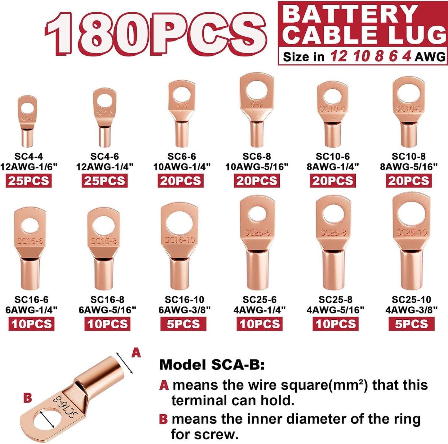 Crimpadora terminal batería 180pzas cobre AWG 10-1/0