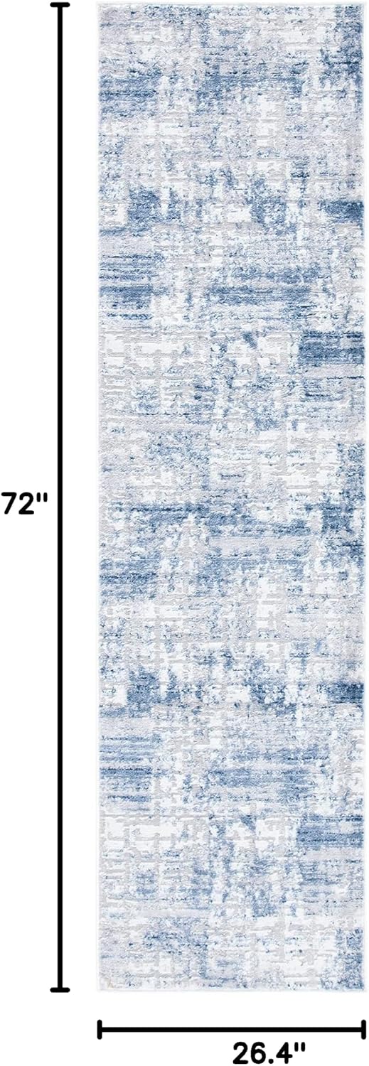 Alfombra pasillo 2x6ft diseño abstracto azul y gris