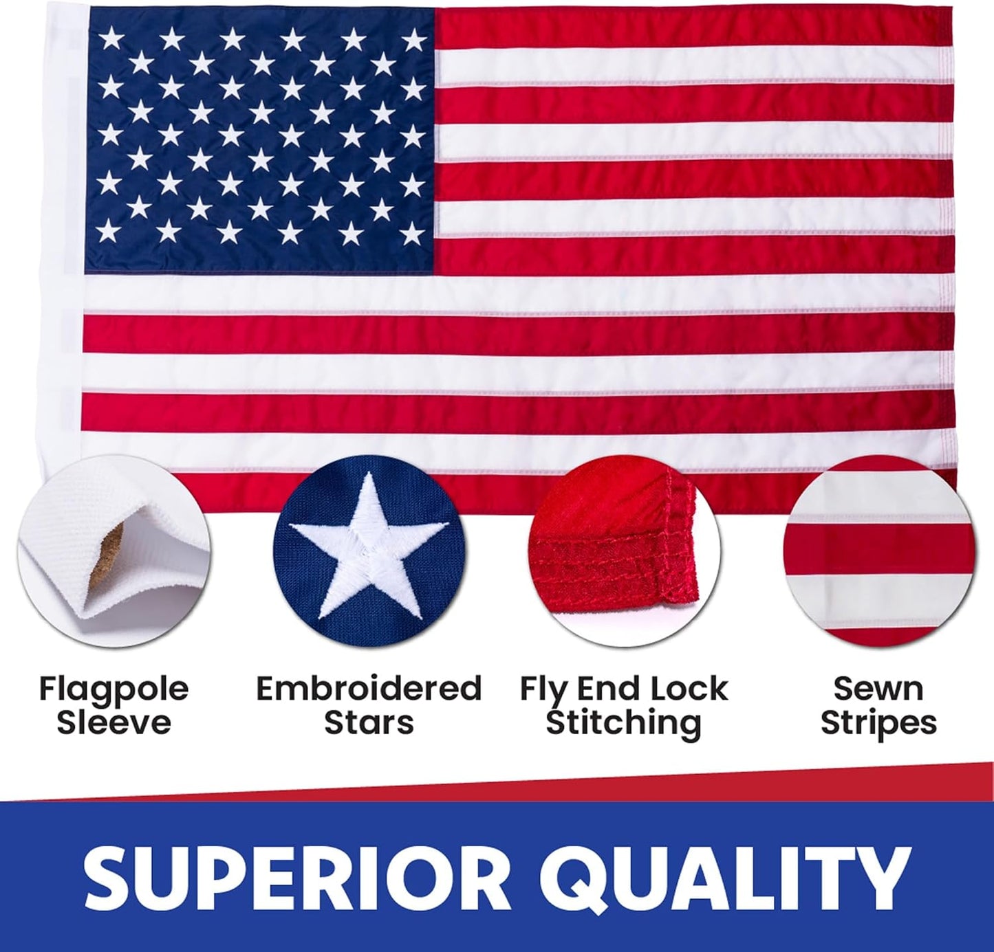 Bandera USA 4x6 con ojales nailon estrellas bordadas