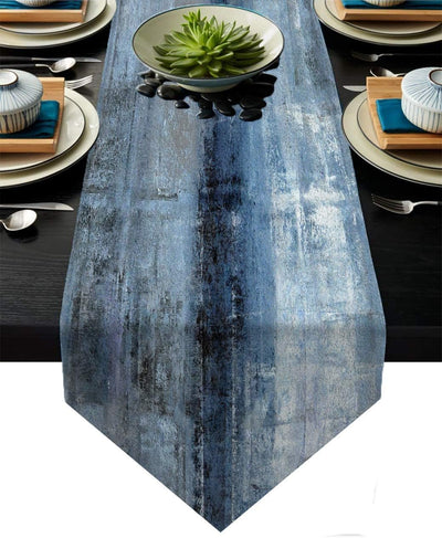 Camino mesa arpillera estilo granja azul gris 13x71pulg