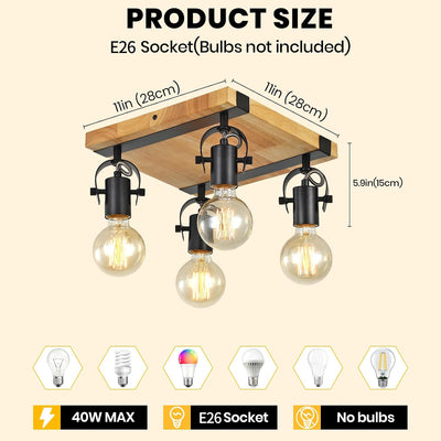 Lámpara techo madera 4 luces rústica cocina baño dormitorio
