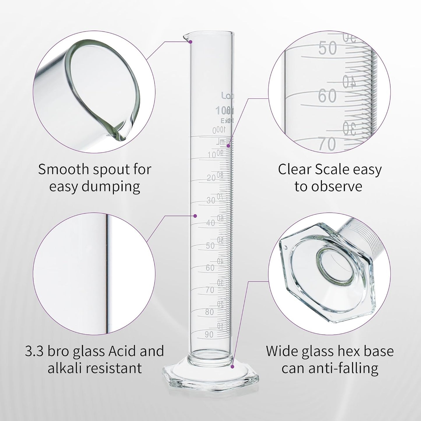 Set 4pcs Cilindros Vidrio Borosilicato 3.4oz Clase B