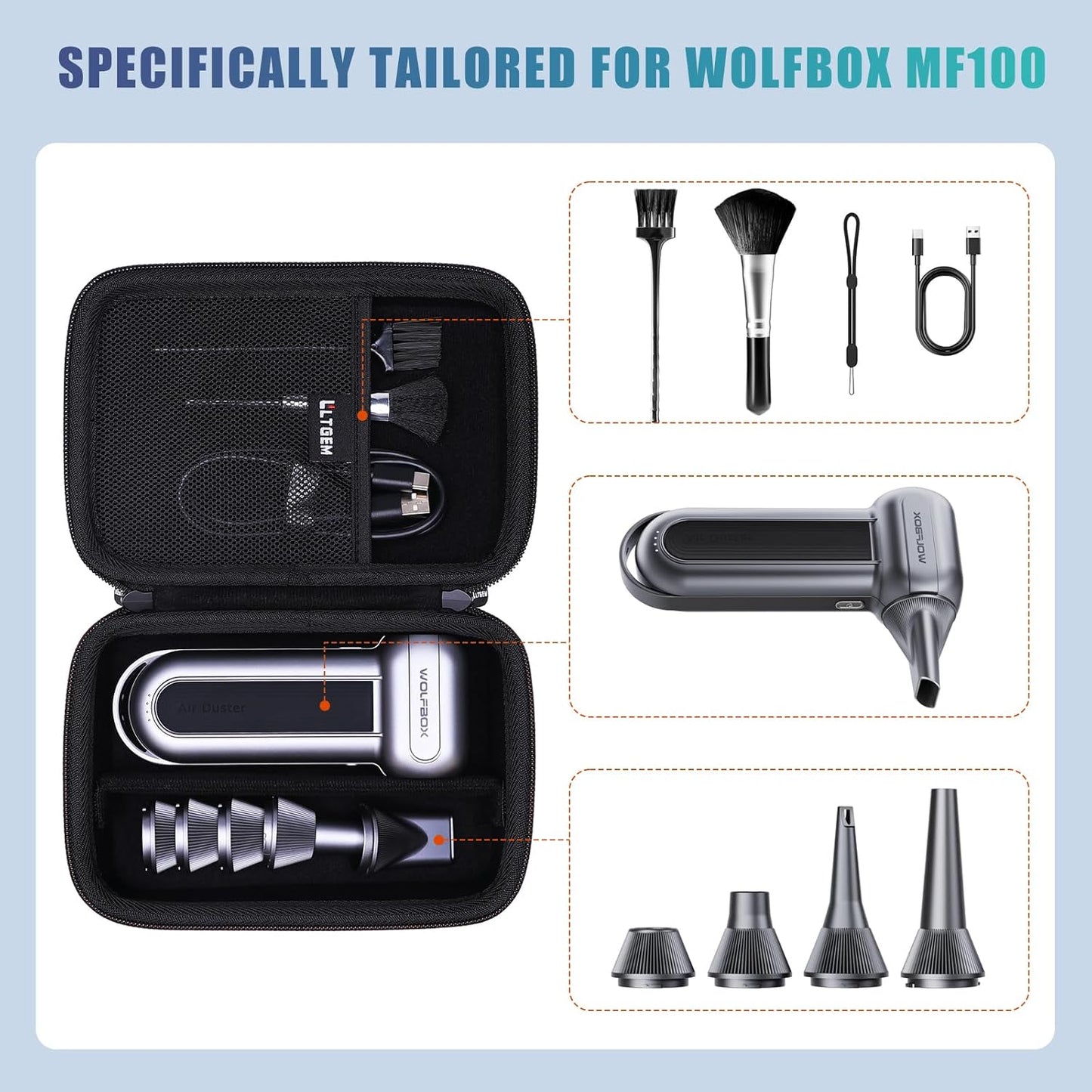 Estuche para plumero aire WOLFBOX MF100/MF200 Negro