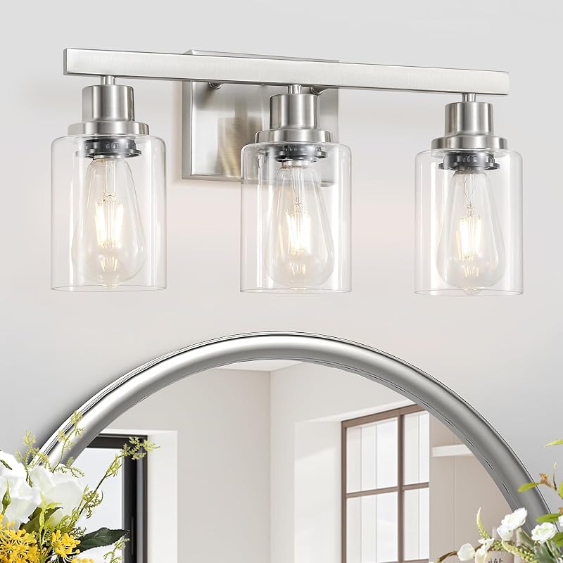 Lámpara baño 3 luces níquel vidrio transparente