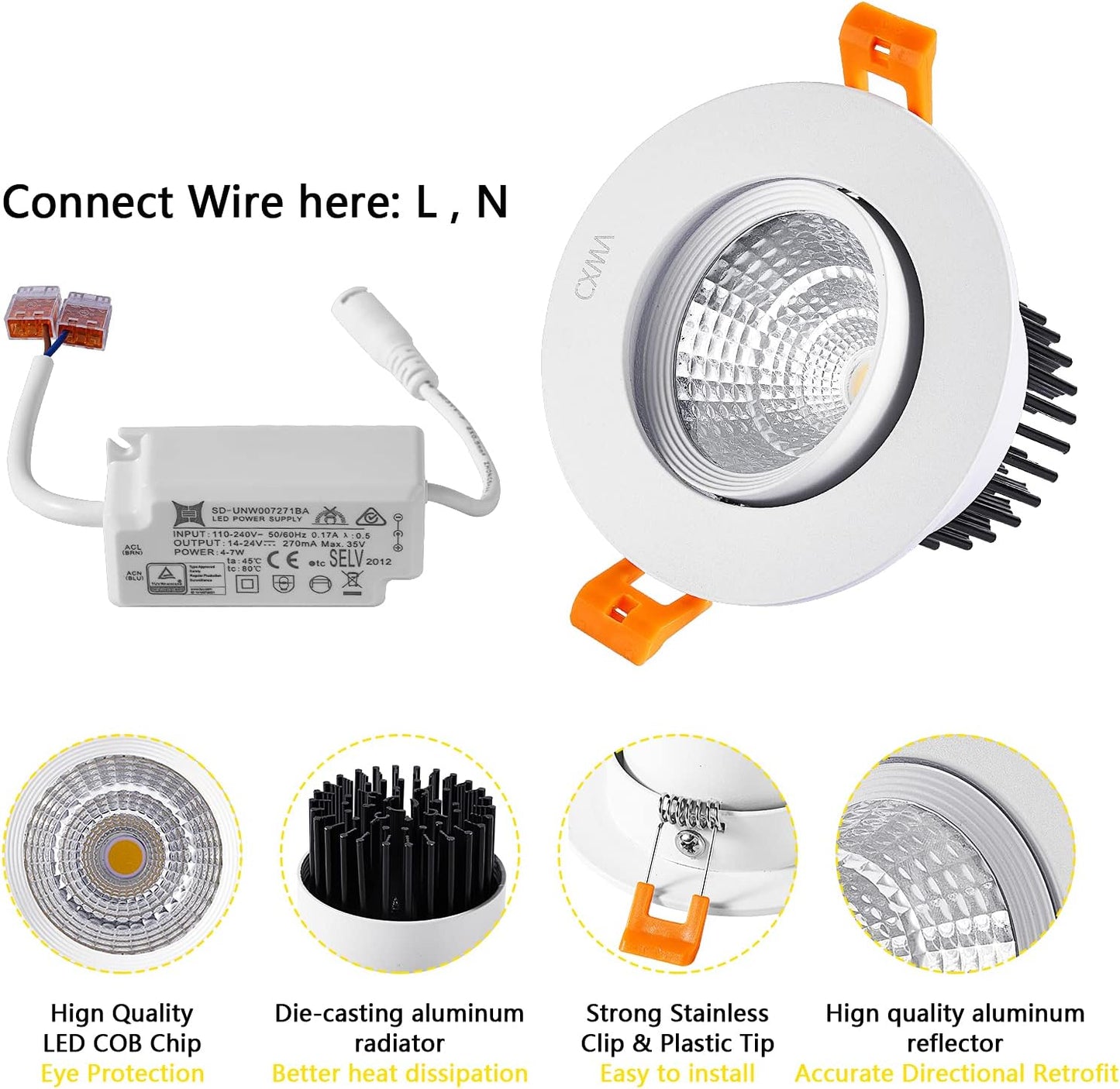 Lámpara empotrable LED 3pulg COB 5W 3000-6000K set 6
