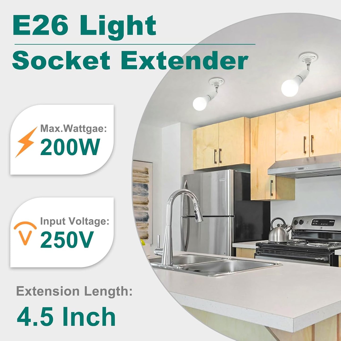 Extensor enchufe luz E26 ajustable flexible 180°