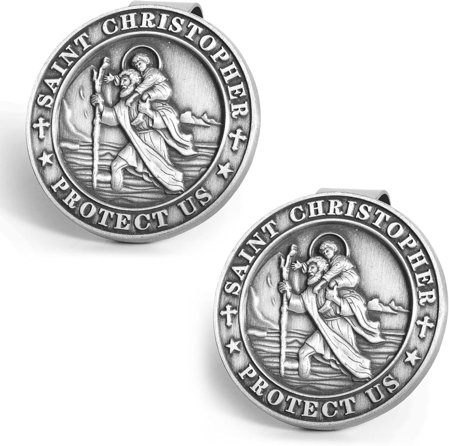 2 Pzas Medalla San Cristóbal Clip Visera Coche Regalo Católico