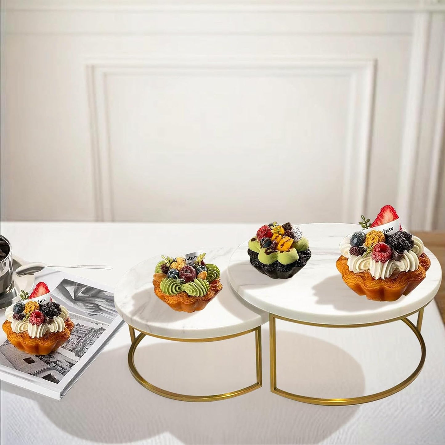 2 Pzas Soportes Mármol para Tartas Bodas 9.5x7.9pulg