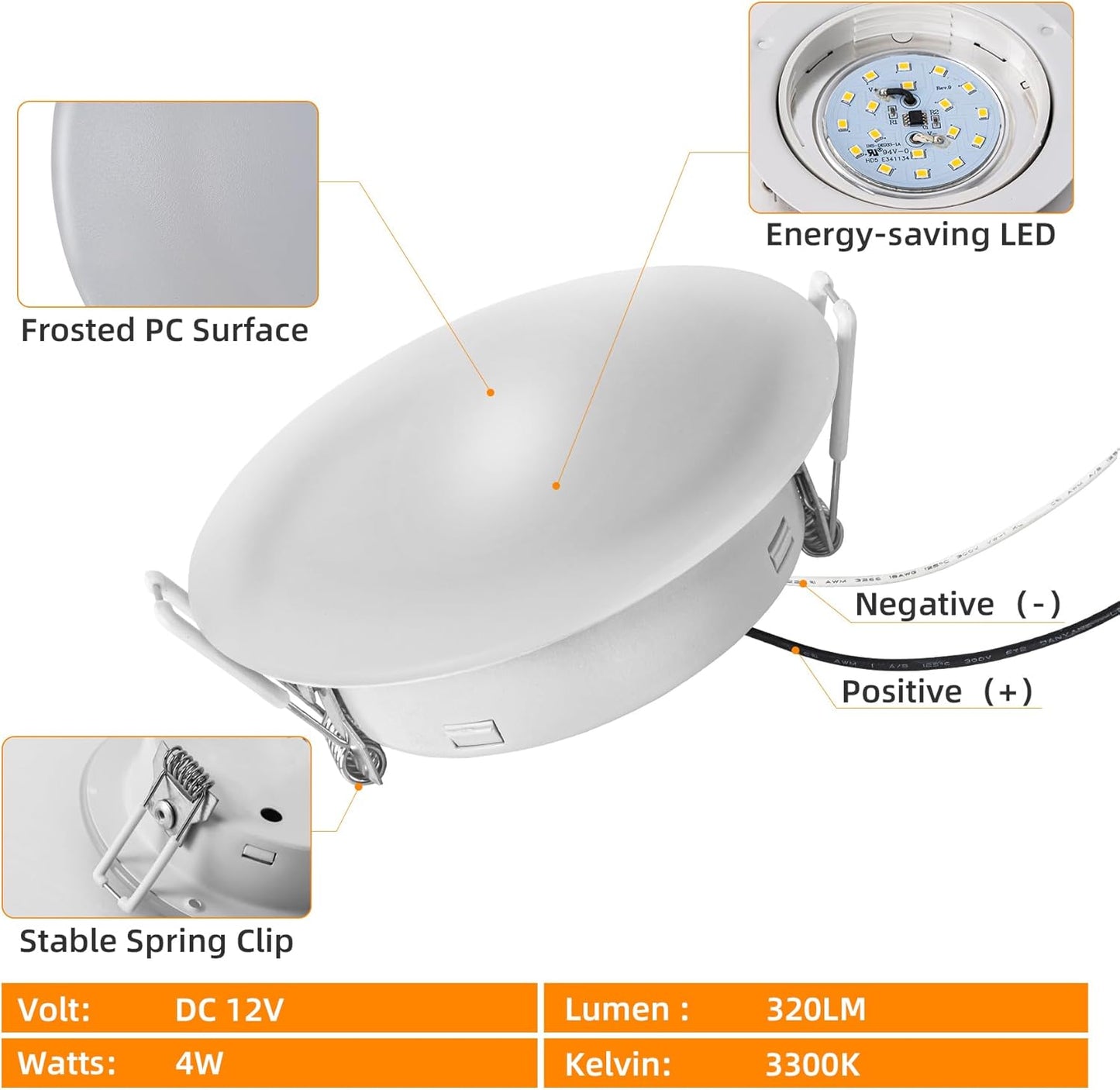 Luces LED techo caravana 4.5" 320lm pack 4 blanco cálido