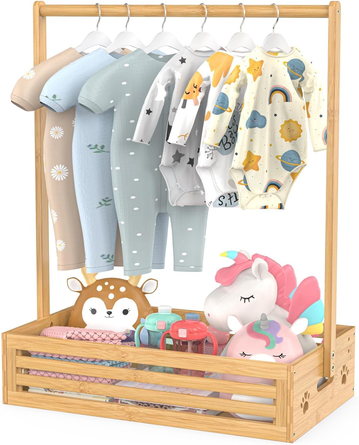 Perchero bebé y mascotas con caja y barra ajustable