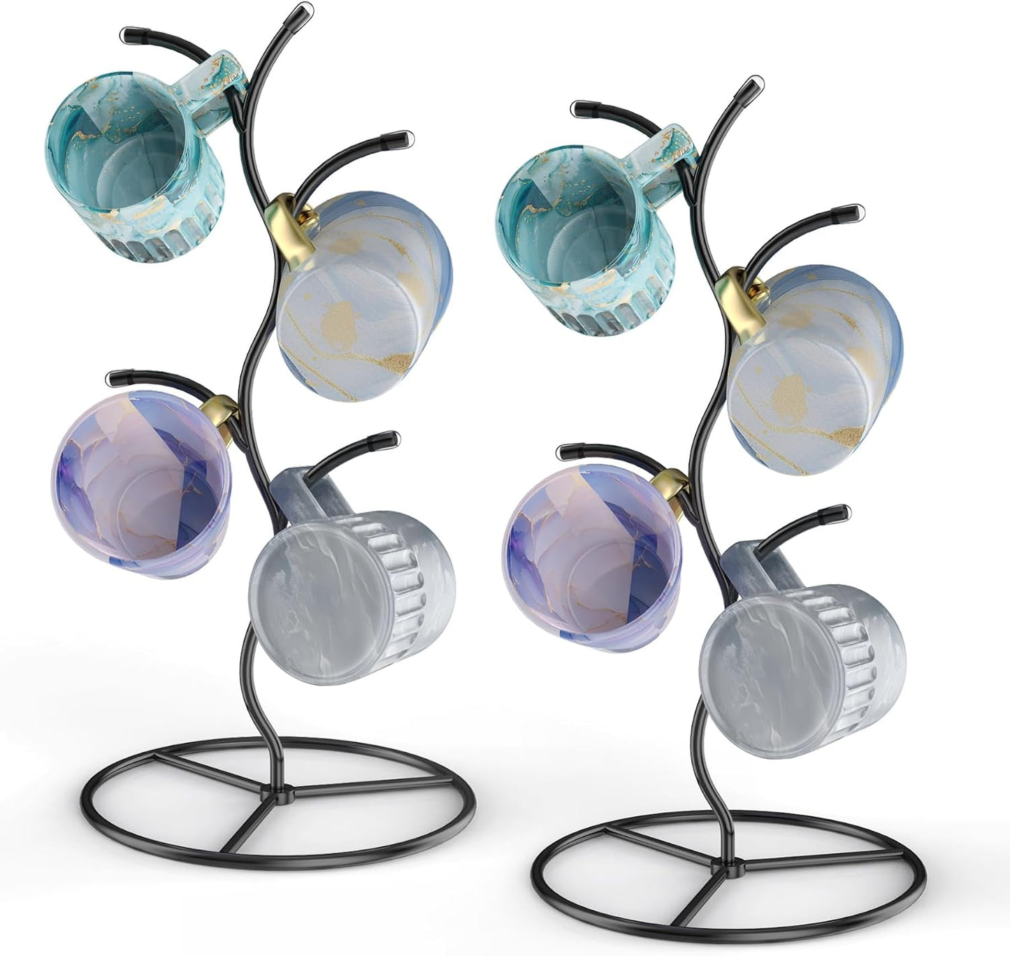 2 Soportes Tazas Árbol Metal Estante Negro
