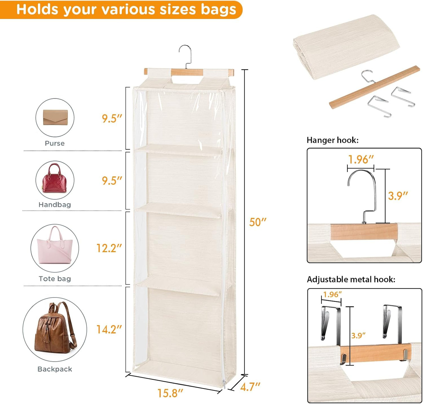 Organiz. puerta 4 estantes malla tela PVC beige