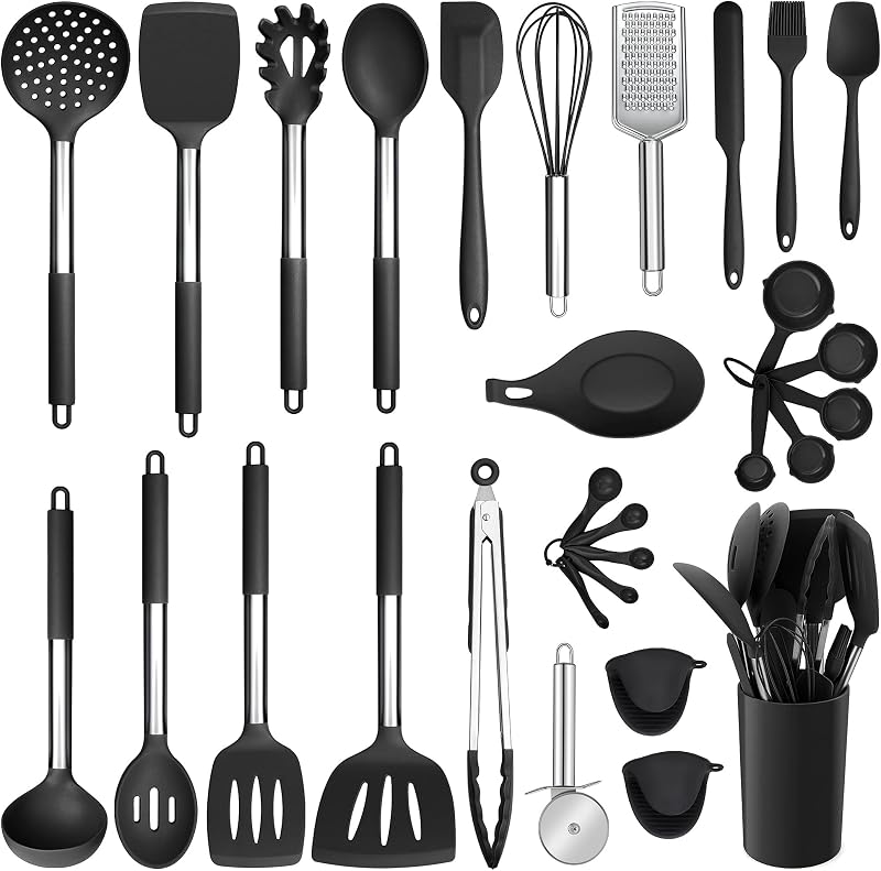 Set 30 Utensilios Silicona con Soporte Espátulas Calor