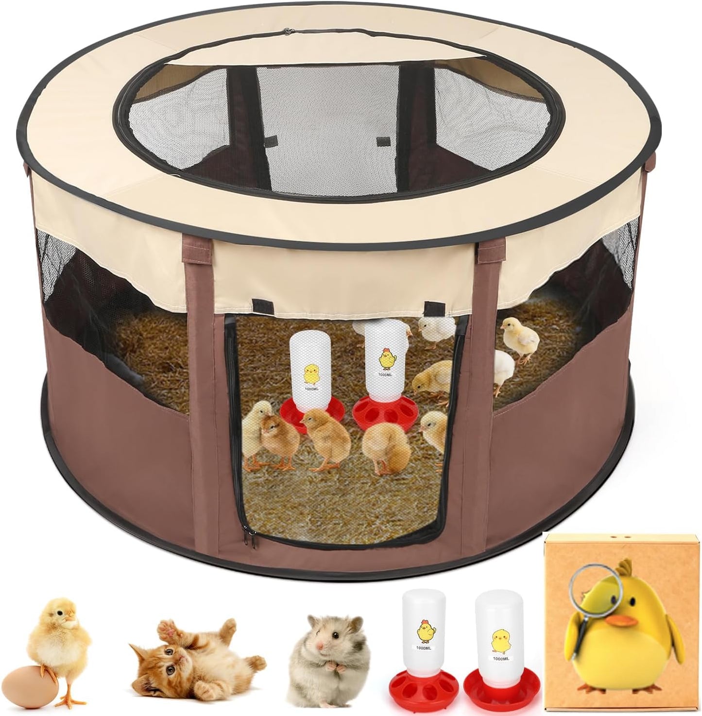 Kit caja pollos 2026 XL doble puerta para 20 pollitos café