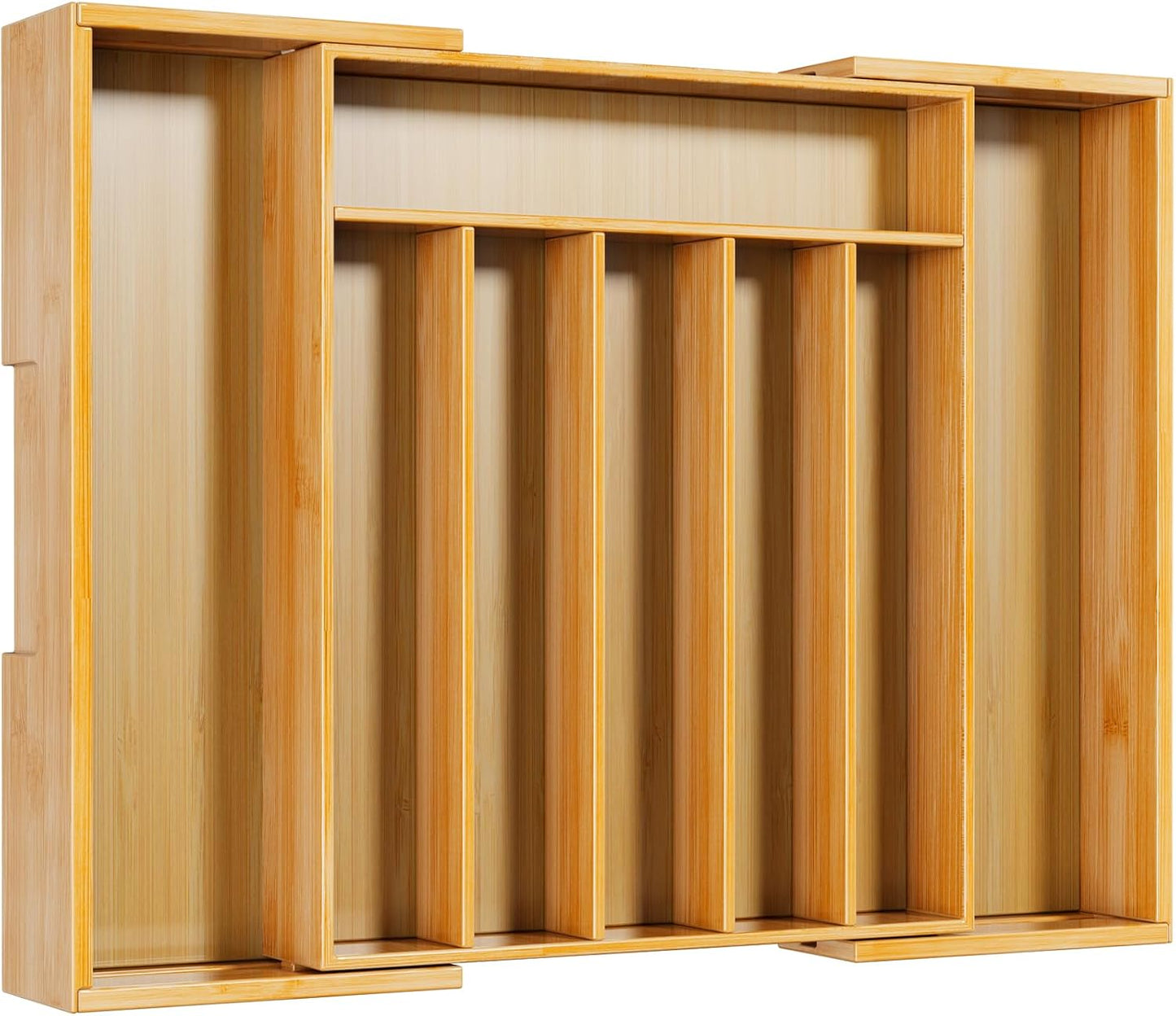 Organiz. cubiertos bambú expandible cajón cocina 6-8 ranuras