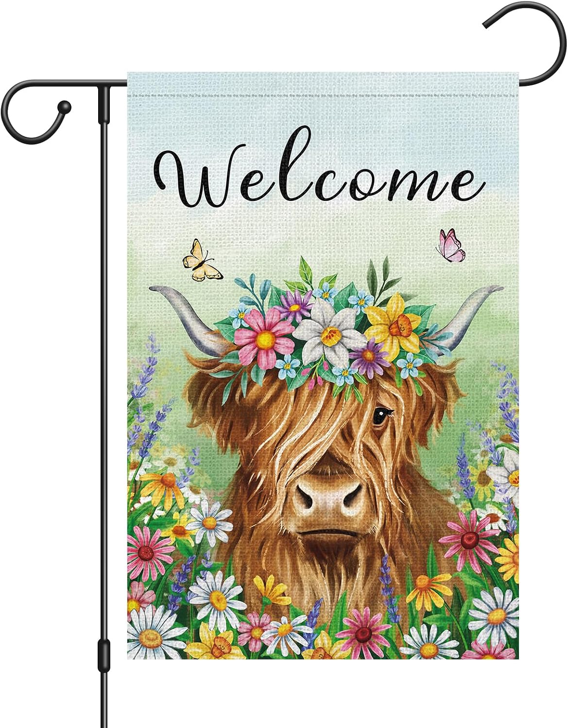 Bandera jardín primavera 12x18" vaca tierras altas