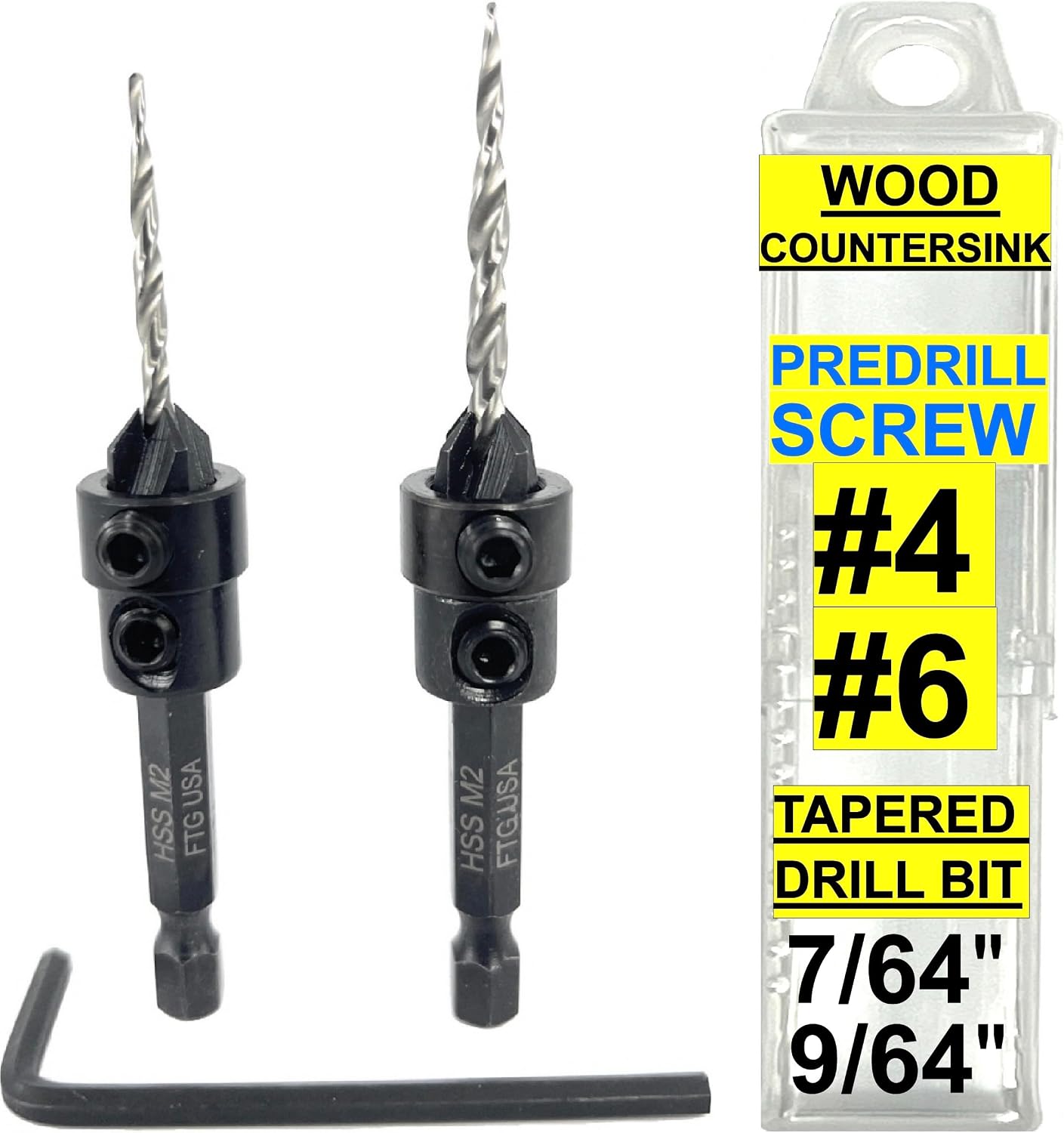 Juego brocas avellanadoras madera #4 #6 con conicas y contenedor