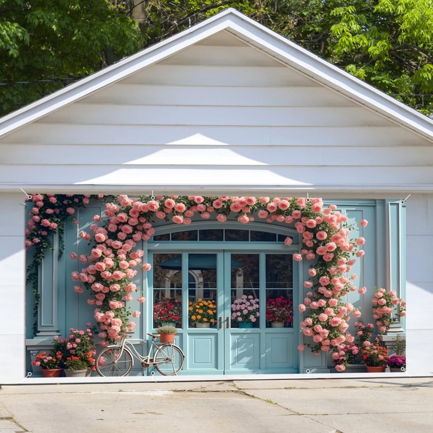 Cubierta puerta garaje 7x16ft flor rosa azul decoración