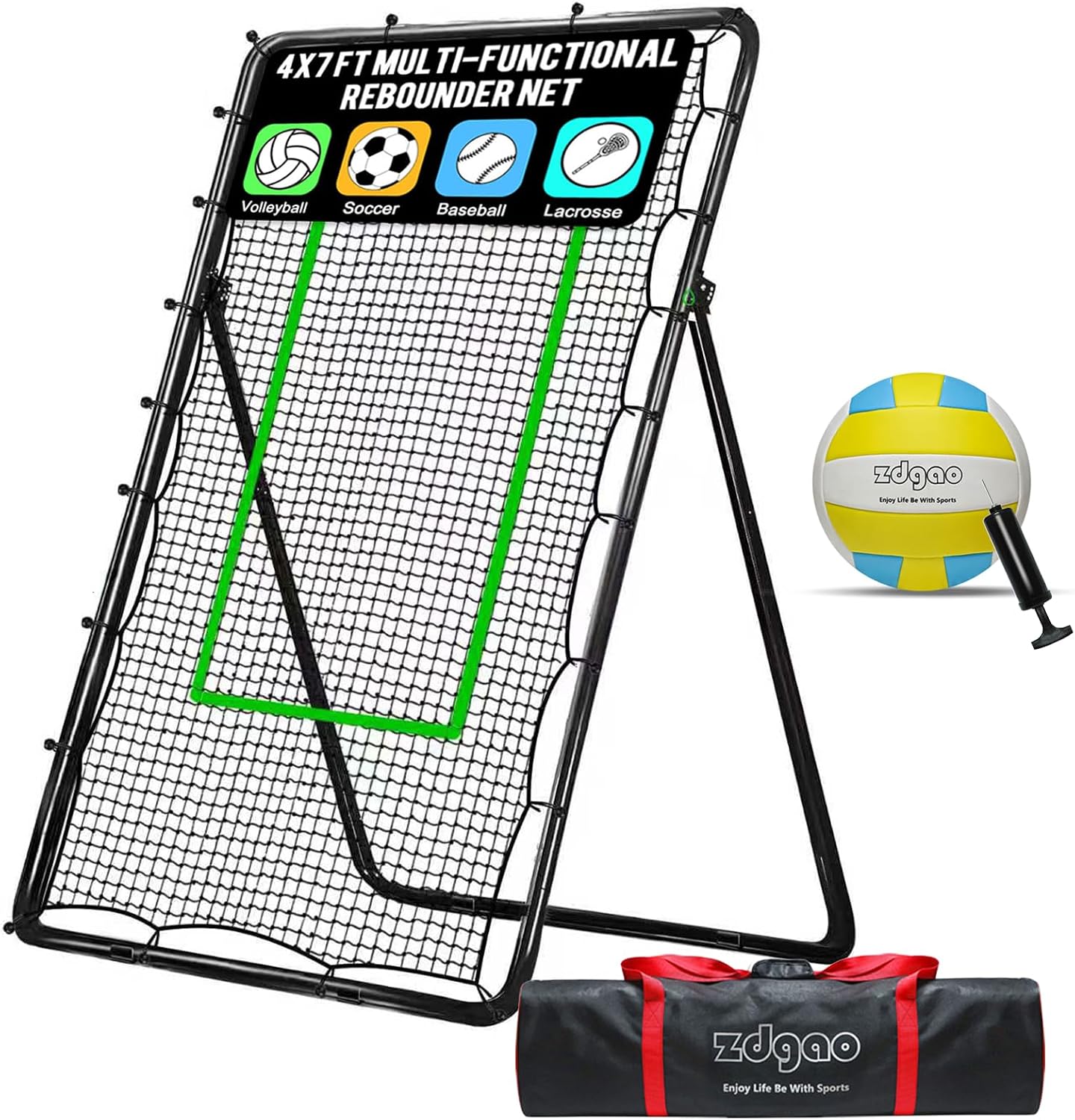 Red de voleibol ajustable 4x7ft para practicar con bolsa