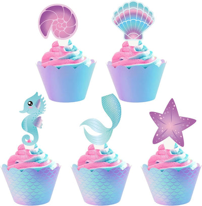60 Pzas Decoración Cupcakes Sirena Bajo el Mar Baby Shower