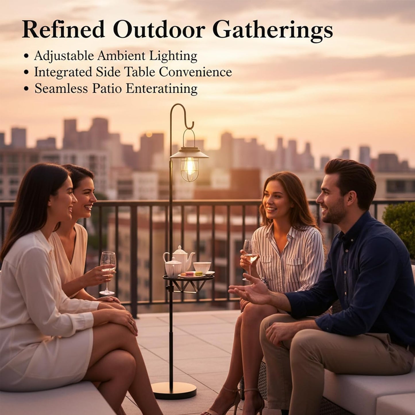 Lámpara pie solar con mesa metal impermeable 60pulg jardín