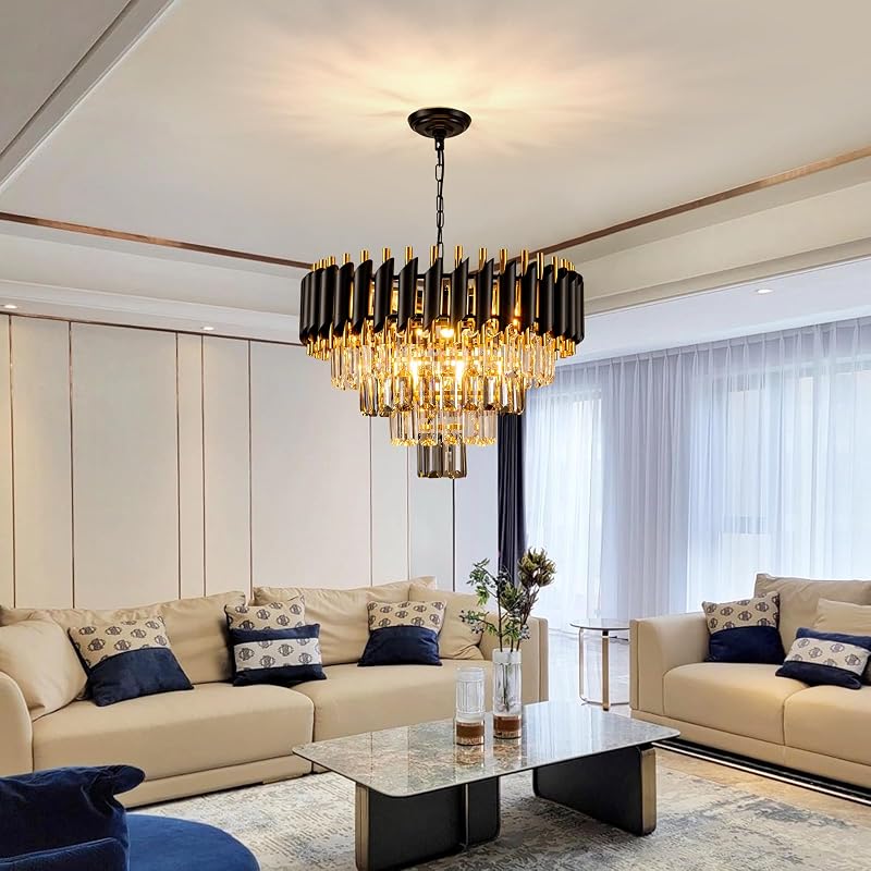 Candelabro cristal 7 luces 20" gris ahumado y dorado