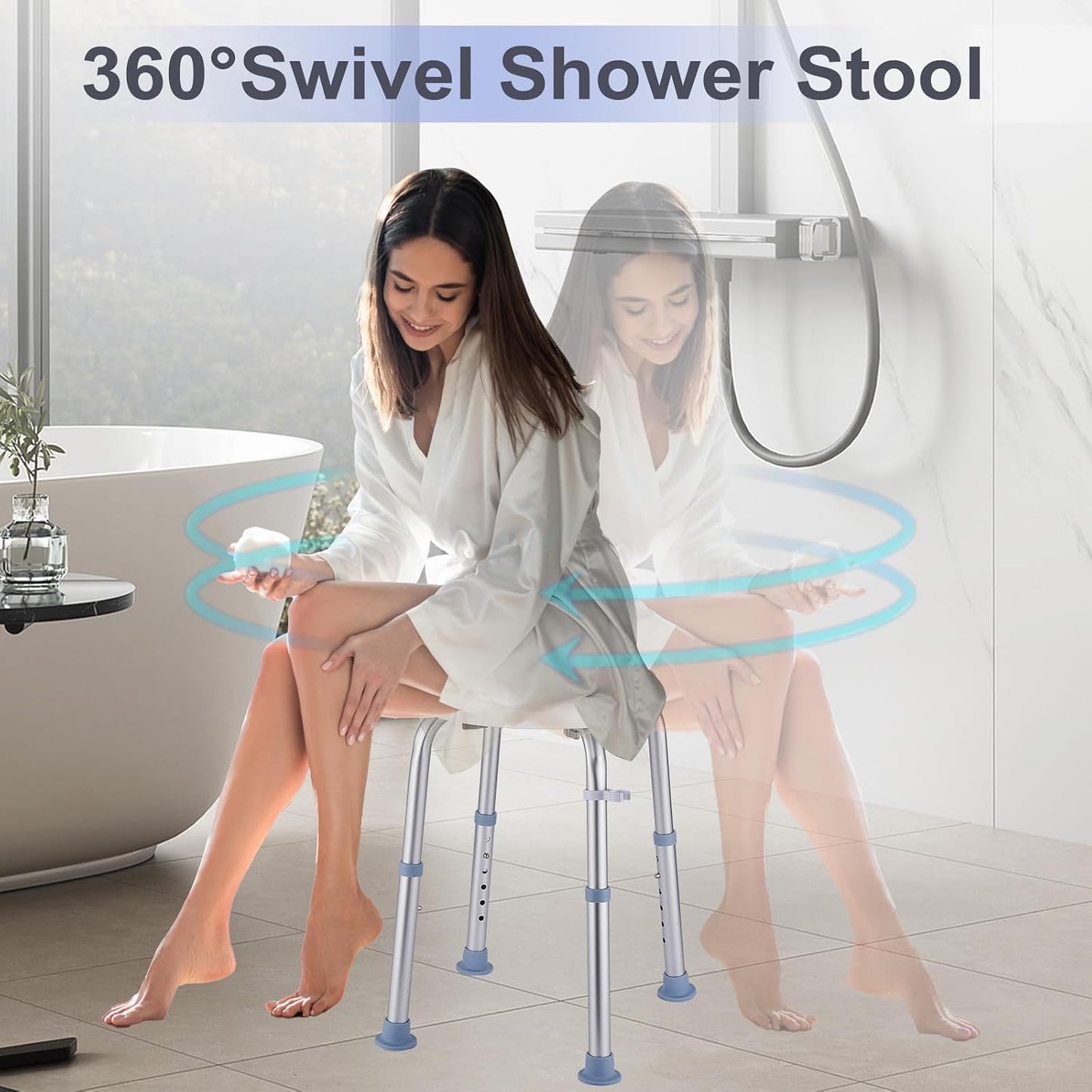 Taburete ducha giratorio 360° ajustable 6 niveles para baño