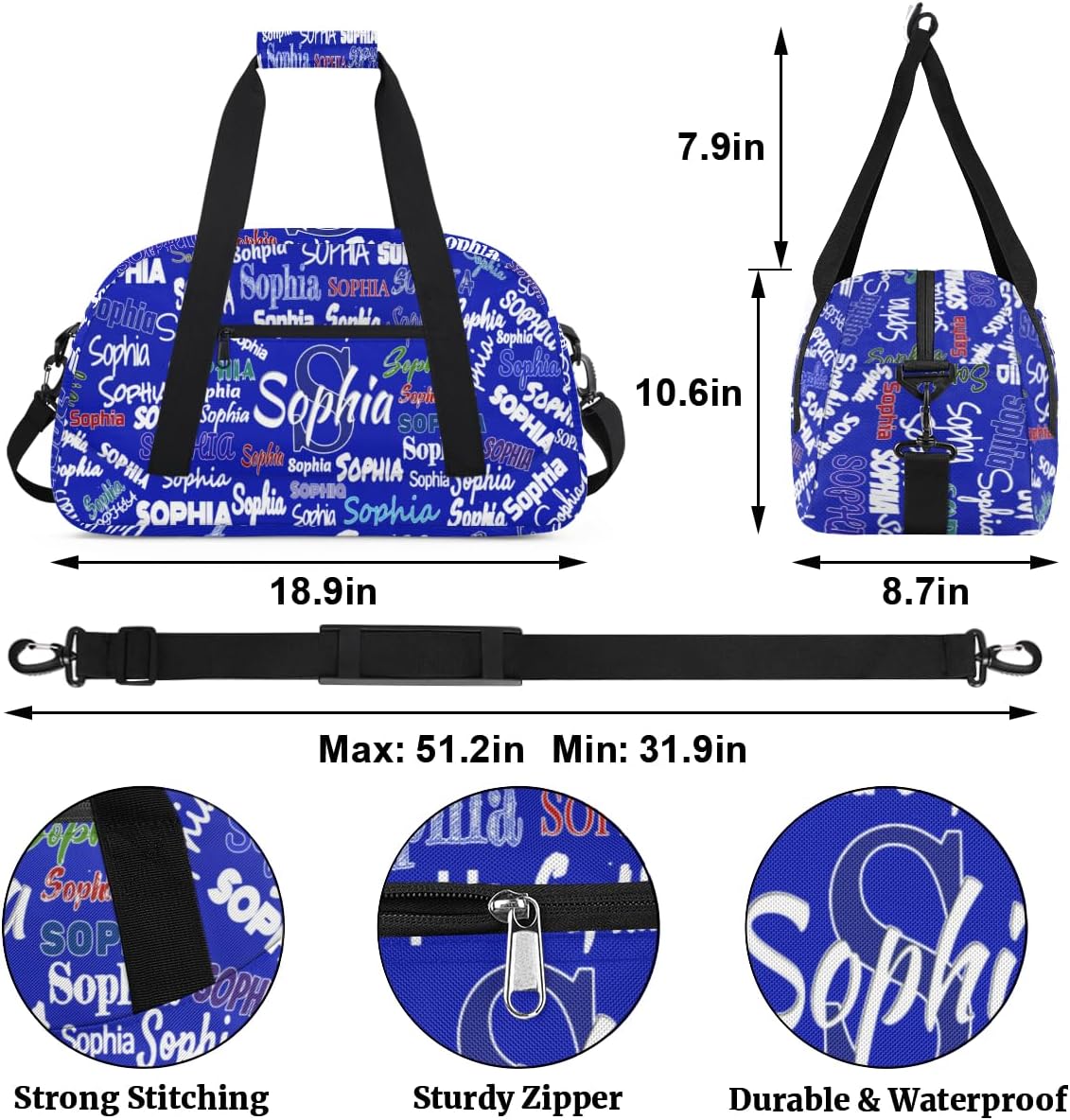 Bolso viaje personalizado para noche de fiesta y gimnasia